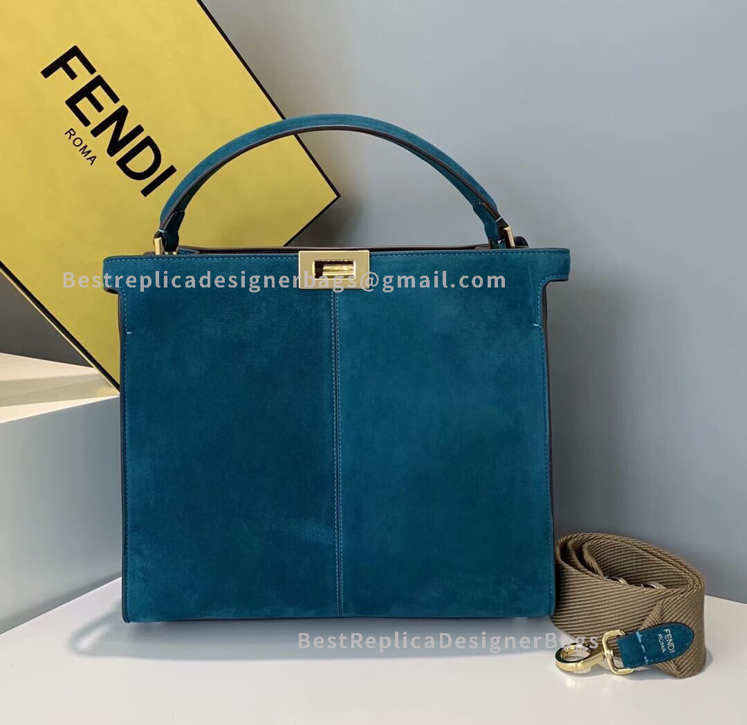 Fendi Peekaboo X-Lite Medium Blue Suede Bag 304S